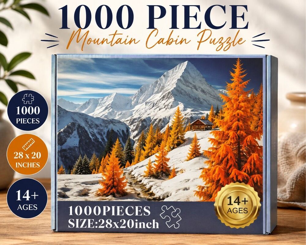 1000 Piece Mountain Cabin Winter Landscape Jigsaw Puzzle 28x20